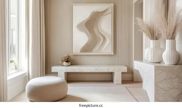Beige Modern Entryway Decor with Abstract Art