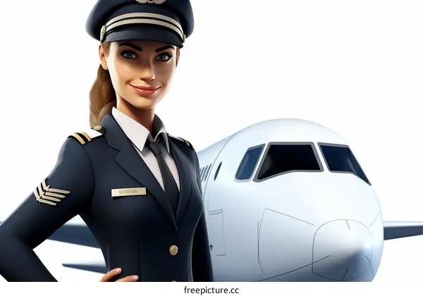 A beautiful female pilot standing in front of a plane