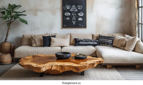Modern Rustic Living Room with Unique Coffee Table