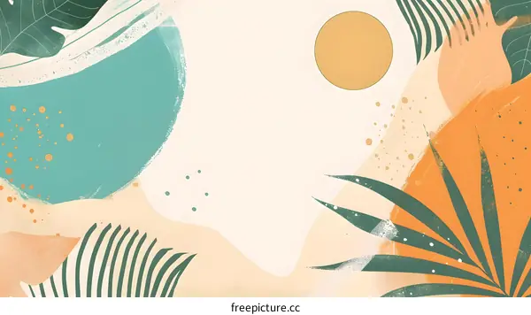 Abstract Illustration of Tropical Leaves with a Sun in the Background