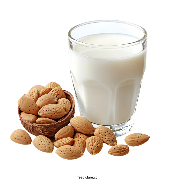 [Transparent Background PNG]Almond Milk and Almonds