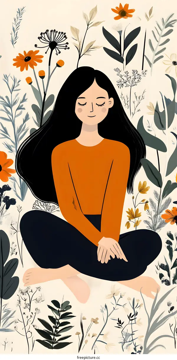 Woman Sitting in a Garden of Flowers