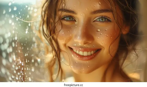 portrait of a beautiful woman with water drops on her face