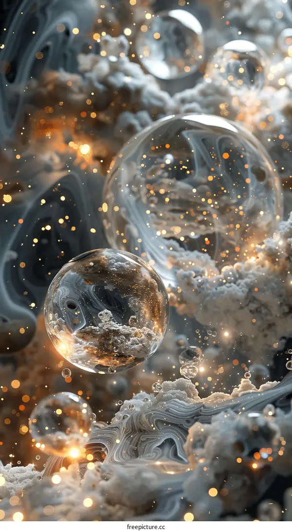 Abstract Glass Bubbles with Glittering Particles