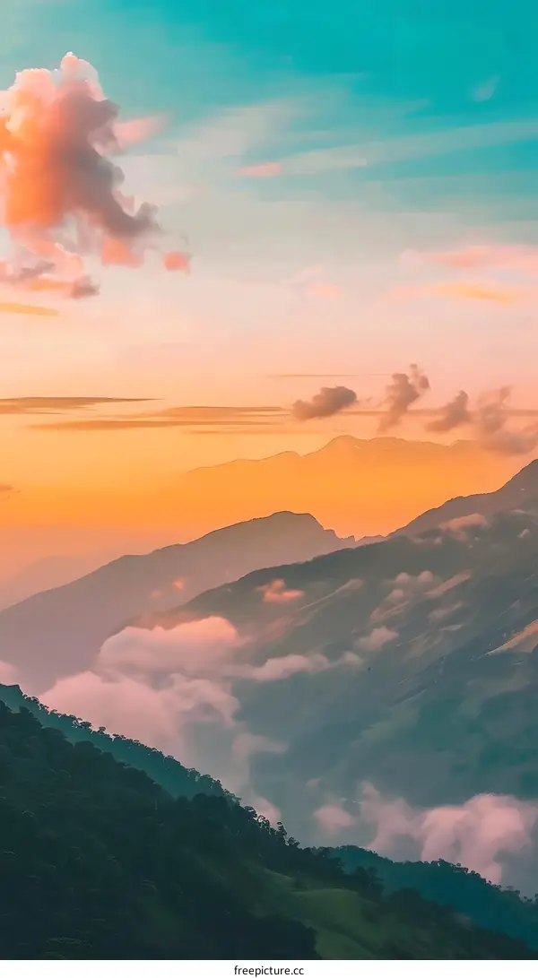 Mountain Landscape with Clouds at Sunset