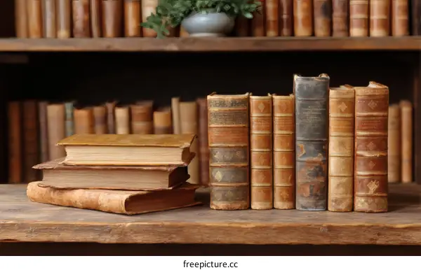 Vintage Books on Wooden Shelf