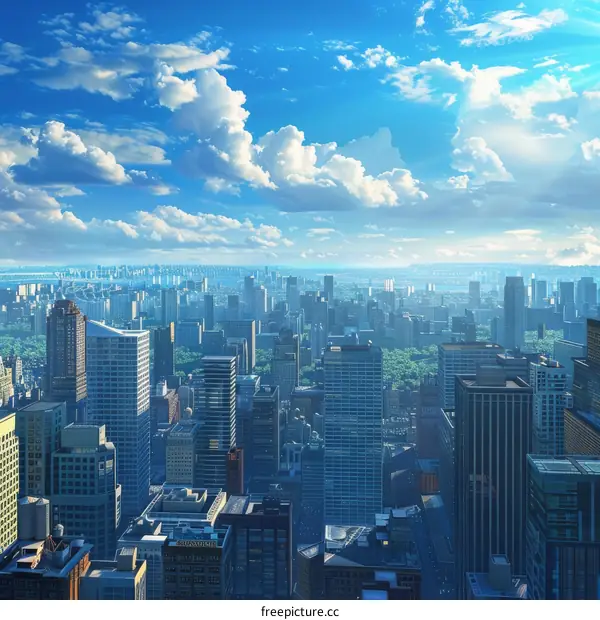 Cityscape with Skyscrapers and River