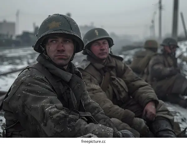 A group of soldiers in a snowy forest during the Korean War