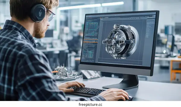 Engineer Working on 3D Design of Engine Component