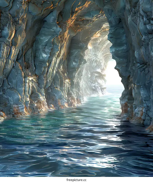 Sunlight Illuminating a Sea Cave