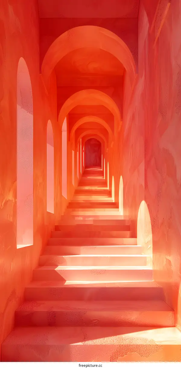 Red Stairway with Arches