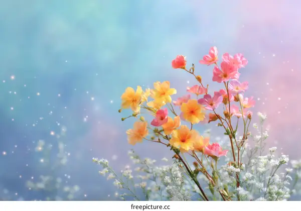 Beautiful Colorful Flowers in Pastel Background