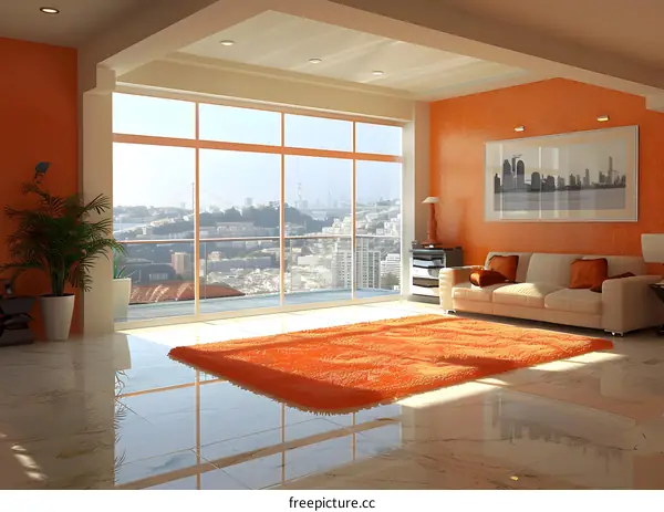 Modern living room with city view
