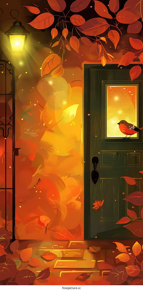 Autumn Leaves and a Doorway Illustration