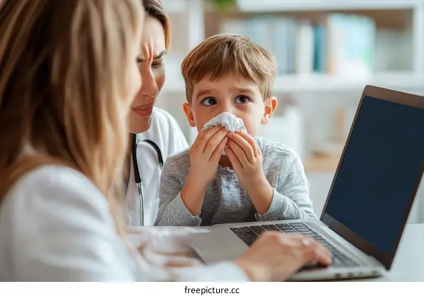 Doctor Examining Child with Tissue