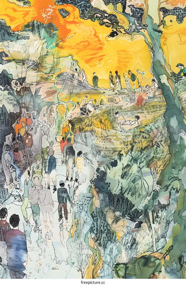 Abstract Watercolor Painting of People in a Forest