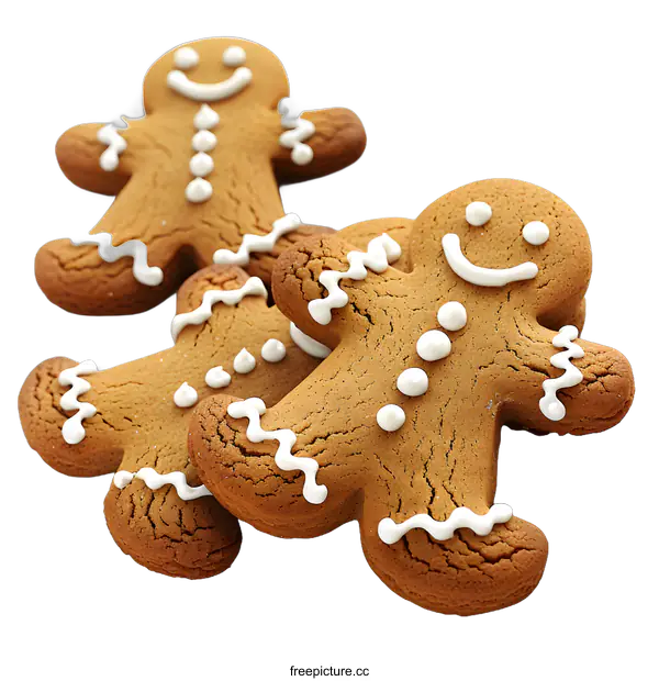 [Transparent Background PNG]Three gingerbread men cookies on a white background