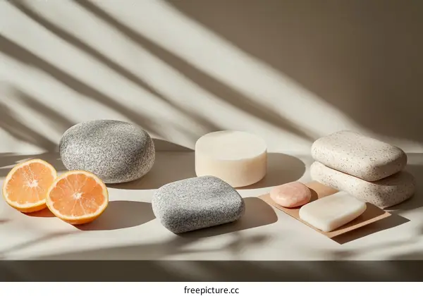 Natural Stone Soap Bars and Citrus Fruits