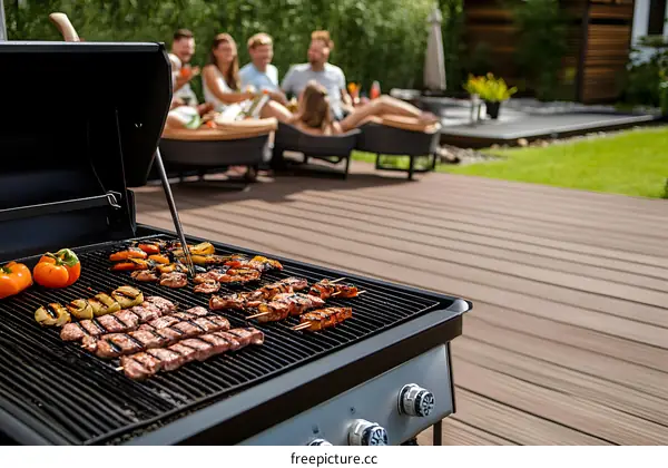 Grilling Food on A Gas Grill in Backyard During Summer