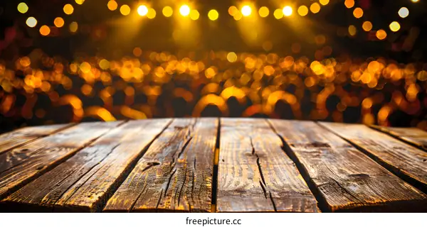Wooden Tabletop with Bokeh Lights Background