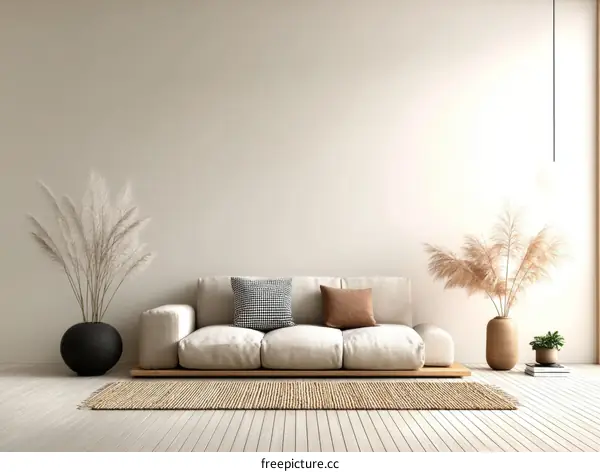 Modern Minimalist Beige Living Room Interior Design