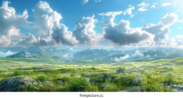 Majestic Mountain Meadow Landscape Illustration
