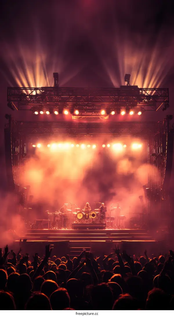 Rock concert with crowd and stage lights