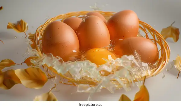 Cracking open an egg in a basket