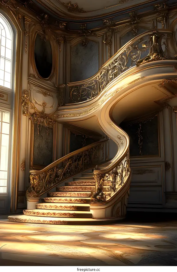 Ornate Gold and White Staircase in a Grand Mansion
