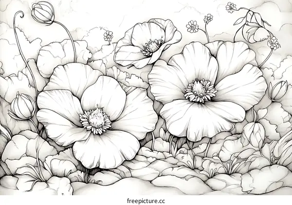 Delicate Poppy Field Illustration