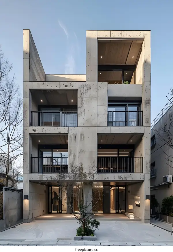 Modern Concrete Building With Balconies