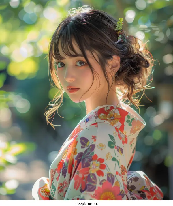 Beautiful Asian Woman in Traditional Japanese Kimono