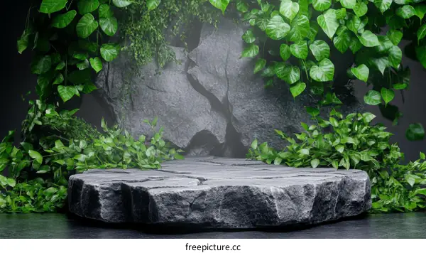 Natural Stone Product Display with Lush Greenery