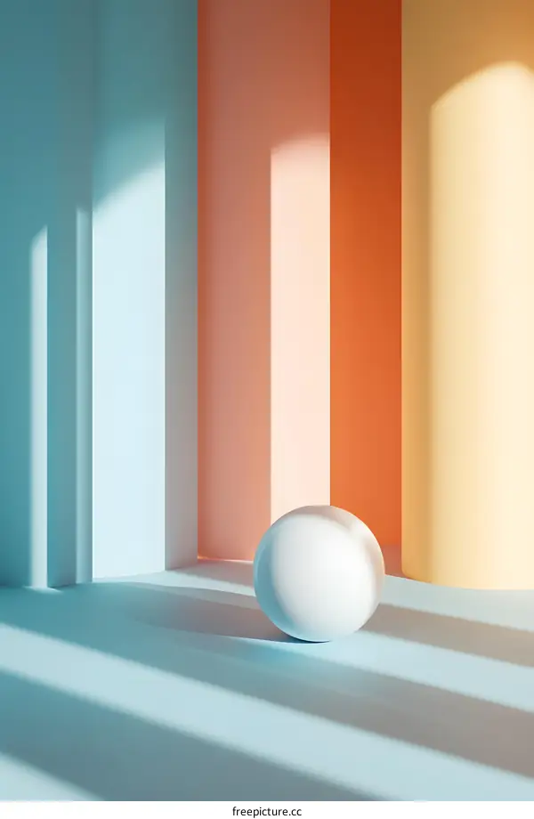 Abstract Minimalist 3D Sphere In Colorful Room With Light And Shadow
