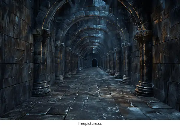 Gloomy Dungeon Corridor with Stone Pillars