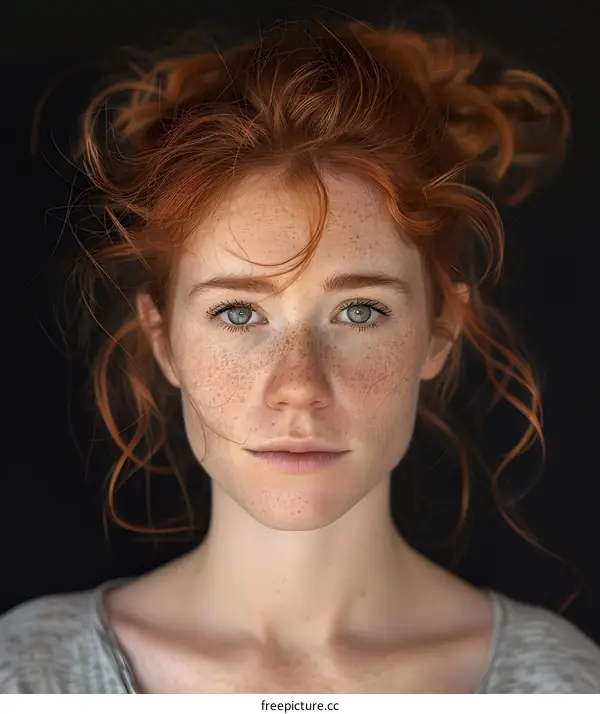 Portrait of a Young Woman with Red Hair and Freckles