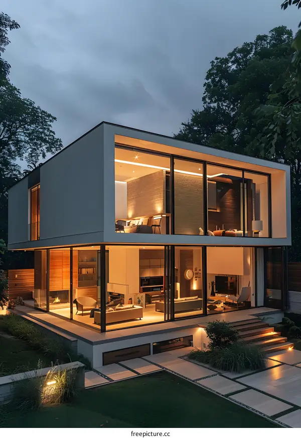 Modern House with Large Windows and Patio