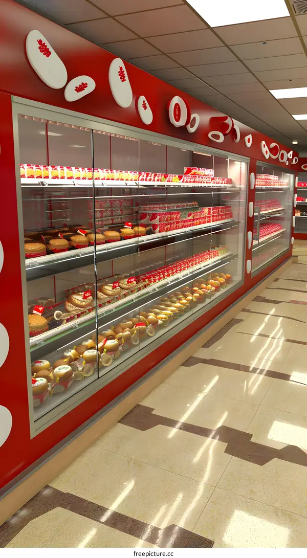 Red and White Decorated Bakery Shop Interior Design