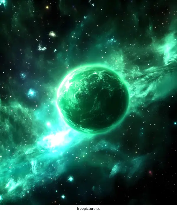 Green Planet in a Nebula