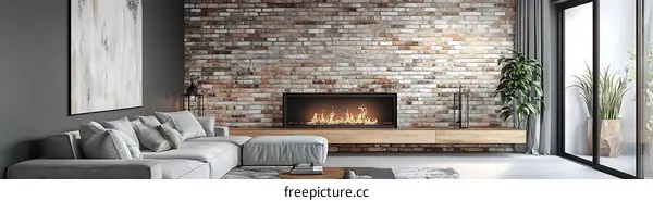 Modern Living Room Interior Design with Brick Wall