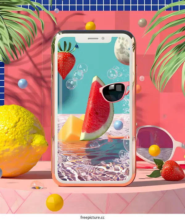 Summer Fruit Phone Screen Illustration