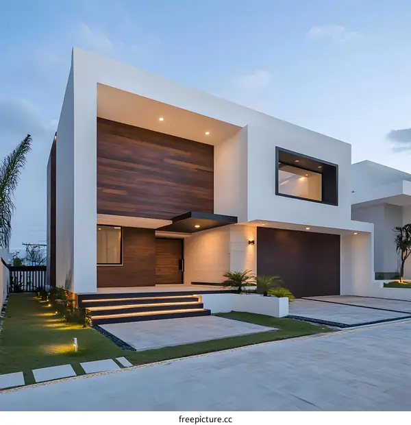 Modern Minimalist House Exterior Design with Wooden Accents