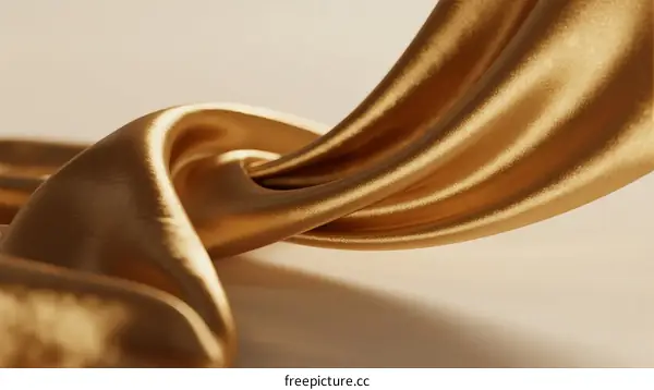 Golden silk fabric flowing gracefully with smooth texture