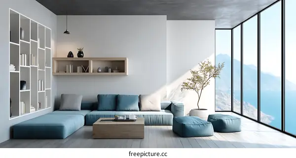 Modern Minimalist Living Room with Panoramic Views