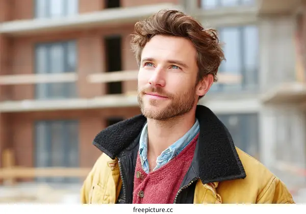 Construction Worker Reflecting on a New Building Project