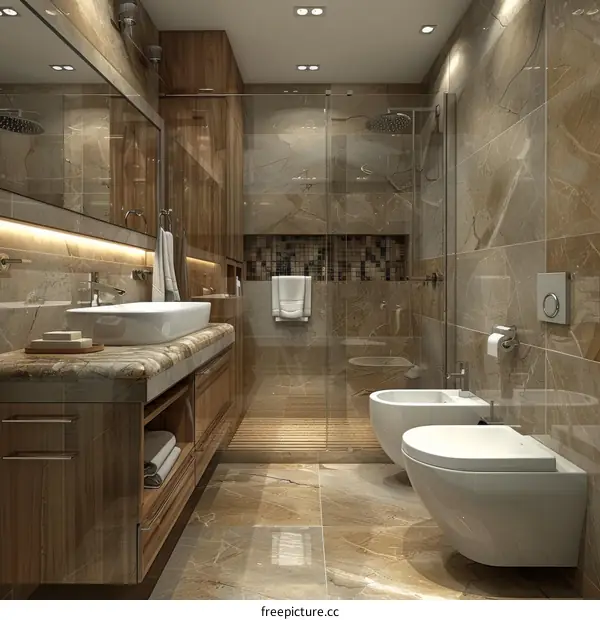 Modern Luxury Bathroom Design with Wooden Cabinets