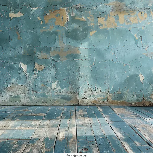 Blue Distressed Wooden Wall and Weathered Floor