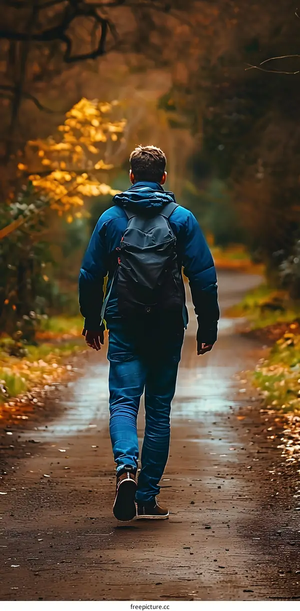 Man Walking on a Path in Autumn