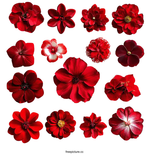 [Transparent Background PNG]A Collection of Vibrant Red Flowers