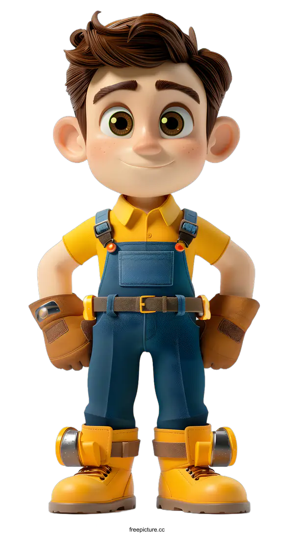 [Transparent Background PNG]3D illustration of a smiling construction worker